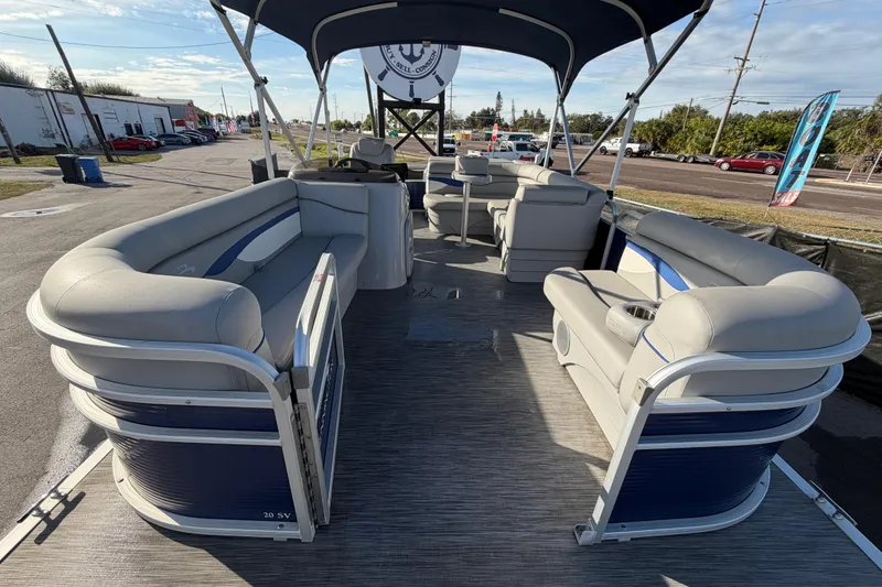 Slide: The Image of 2021 Bennington 20 SV pontoon boat with spacious seating and canopy. - 36