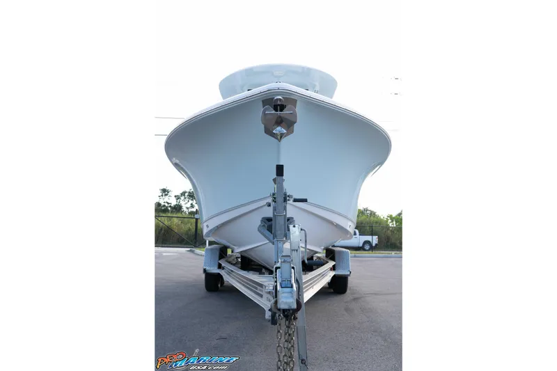 Slide: The Image of Front view of 2026 Sea Hunt Ultra 265 SE boat on a trailer. - 8