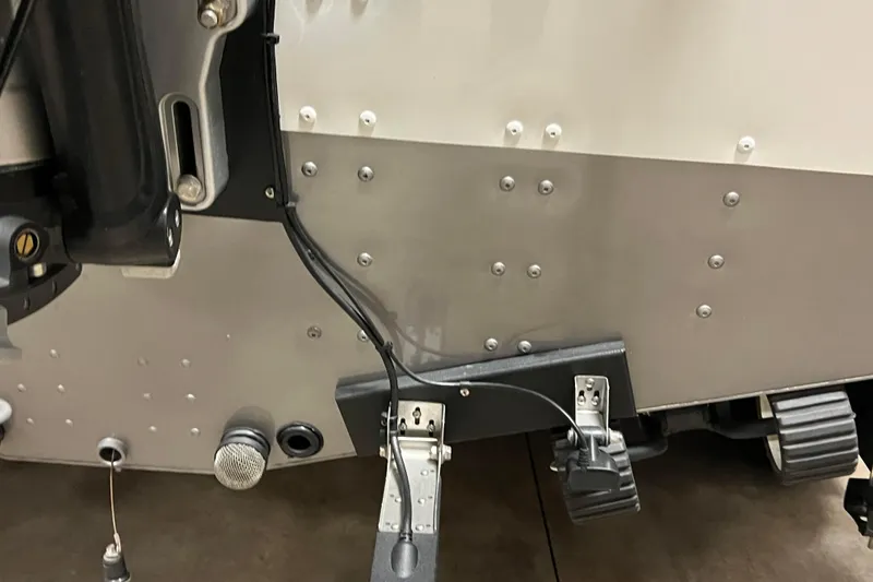 Slide: The Image of 2023 Lund 2175 Pro-V boat transom with motor mount and wiring details. - 61