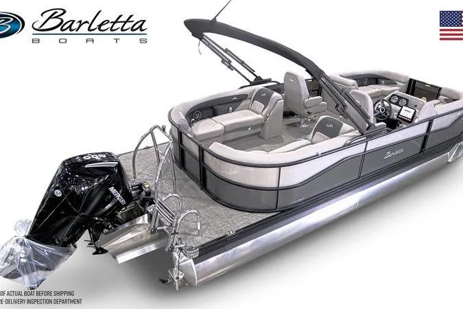 Slide: The Image of 2025 Barletta ARIA 22QC pontoon boat with sleek design and modern features. - 8
