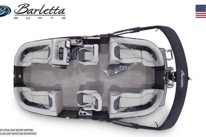 Slide: The Image of 2025 Barletta ARIA 22QC pontoon boat interior layout, featuring spacious seating and modern design. - 2