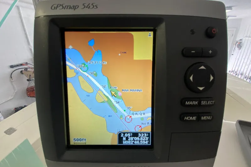 Slide: The Image of GPS navigation screen on a Famous Craft 18 boat, model year 2008. - 43