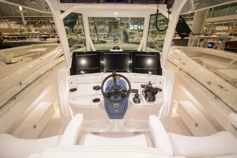 Slide: The Image of 2025 HCB 42 Lujo luxury boat interior with modern seating and sleek design. - 41