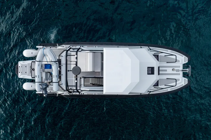 Slide: The Image of Top view of 2023 Vandal 46 Explorer yacht on deep blue water. - 16