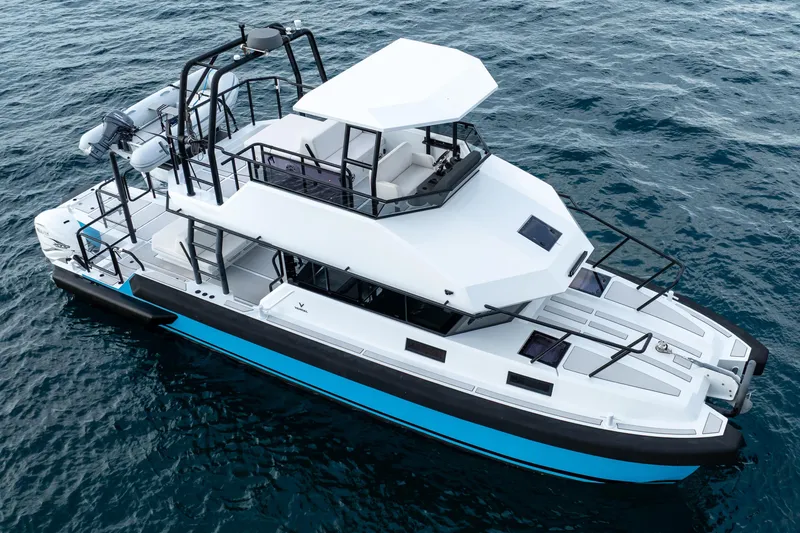 Slide: The Image of 2023 Vandal 46 Explorer yacht on open water, showcasing sleek design and modern features. - 17