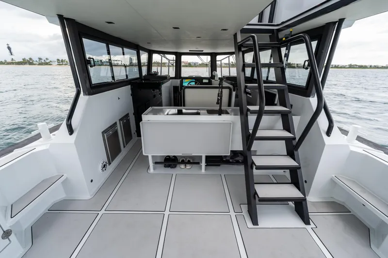 Slide: The Image of Interior of 2023 Vandal 46 Explorer boat with modern design and spacious layout. - 32