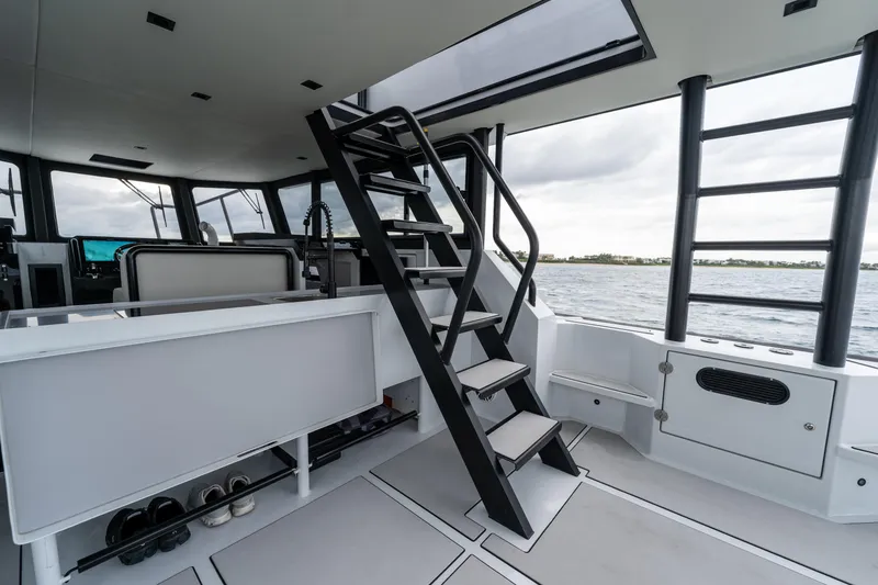 Slide: The Image of Interior of 2023 Vandal 46 Explorer yacht with modern design and ocean view. - 35