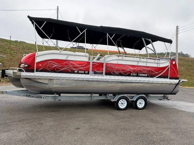 Slide: The Image of Red 2008 JC 246 IO pontoon boat on trailer. - 14