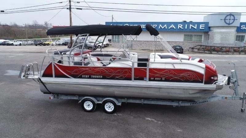 Slide: The Image of Red 2008 JC 246 IO pontoon boat on trailer. - 5
