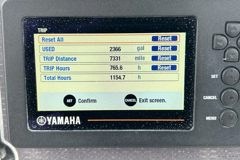 Slide: The Image of Yamaha display showing trip data for 2016 Sea Fox 246 Commander boat. - 13