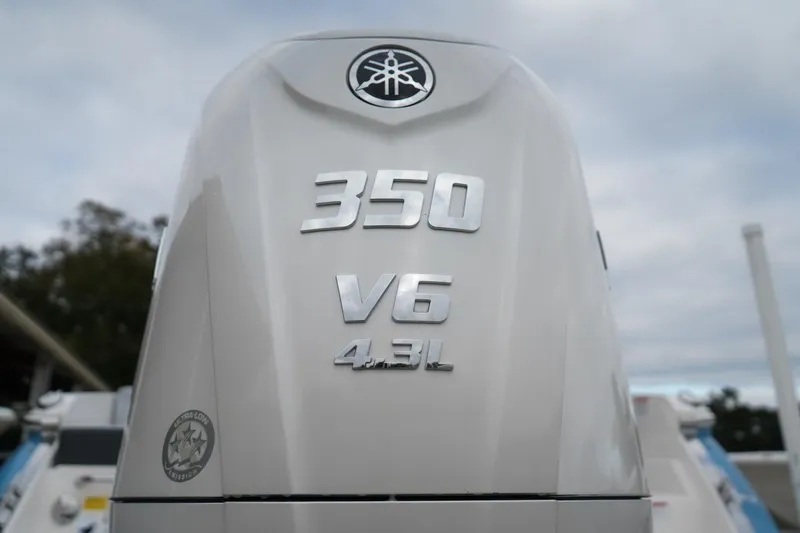 Slide: The Image of Yamaha 350 V6 4.3L engine on 2026 Chaparral 270 OSX boat. - 4