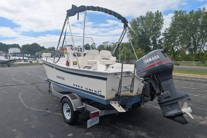 Slide: The Image of 1999 Cape Horn 17' Center Console boat with Yamaha outboard motor on trailer. - 7
