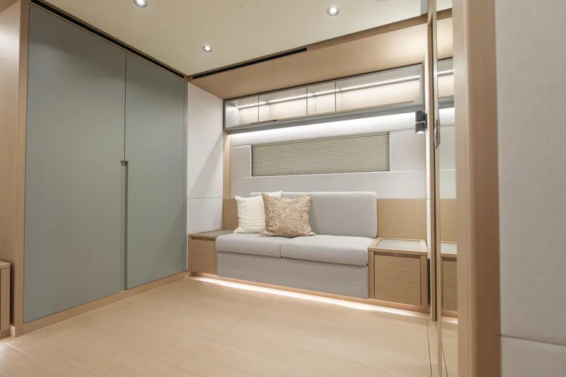 Slide: The Image of Luxurious interior of 2027 Pardo Yachts GT75 with modern seating and panoramic windows. - 18