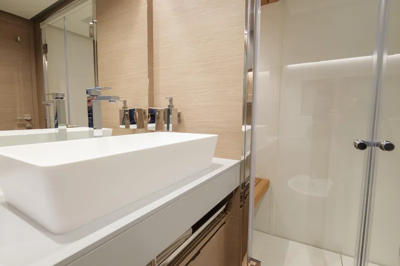 Slide: The Image of Luxurious interior of 2027 Pardo Yachts GT75 with modern furnishings and panoramic windows. - 22