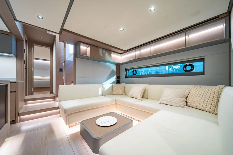Slide: The Image of Bow view of 2027 Pardo Yachts GT75 with spacious sunbathing area. - 30