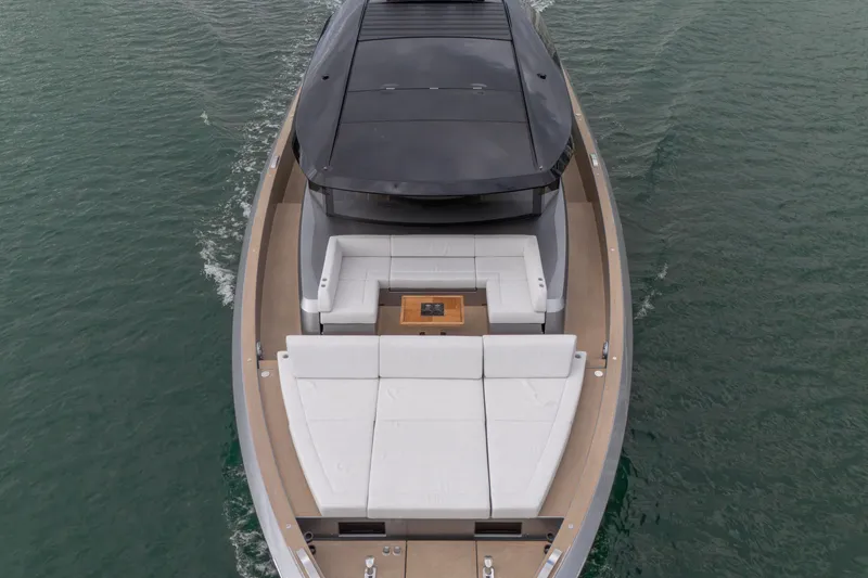 Slide: The Image of 2027 Pardo Yachts GT75 cruising on open sea, sleek design, modern luxury yacht. - 2