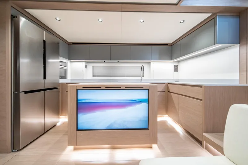 Slide: The Image of Modern kitchen interior of 2027 Pardo Yachts GT75 with sleek design and integrated appliances. - 33