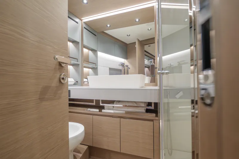 Slide: The Image of Luxury Pardo Yachts GT75, 2027 model, with spacious deck and scenic water view. - 7