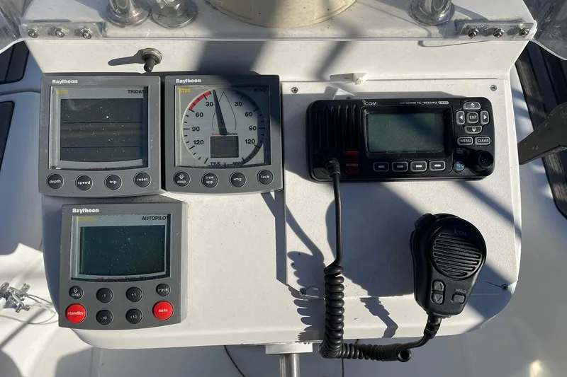 Slide: The Image of Control panel of a 2000 Beneteau Oceanis 361 sailboat with navigation instruments. - 11