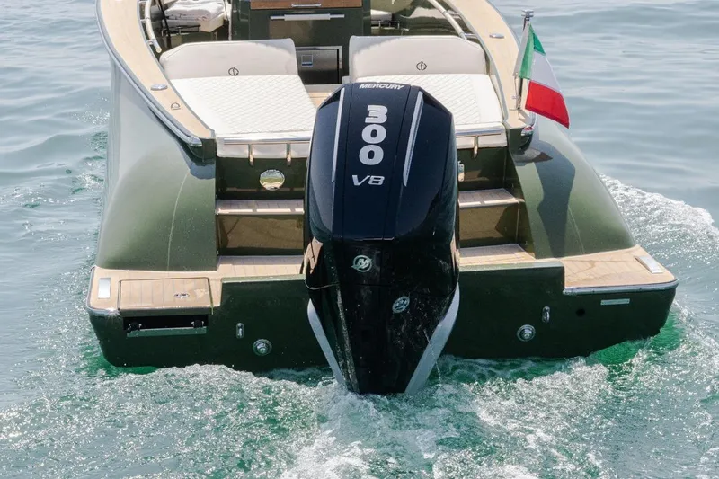 Slide: The Image of Lilybaeum Levanzo 25 Lounge Deck 2026 with Mercury 300 V8 engine on water. - 11