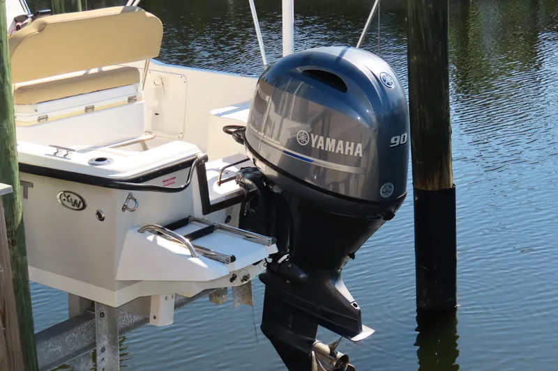 Slide: The Image of 2018 Key West 1720 Center Console with Yamaha 90 outboard motor on water. - 9
