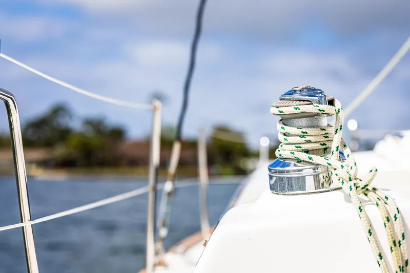 Slide: The Image of Close-up of a winch and rope on a 2014 Gemini Legacy 35 sailboat. - 13