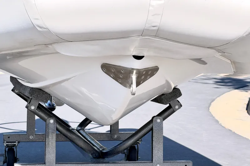 Slide: The Image of 2017 Avon Seasport 420 boat hull on a support stand. - 28