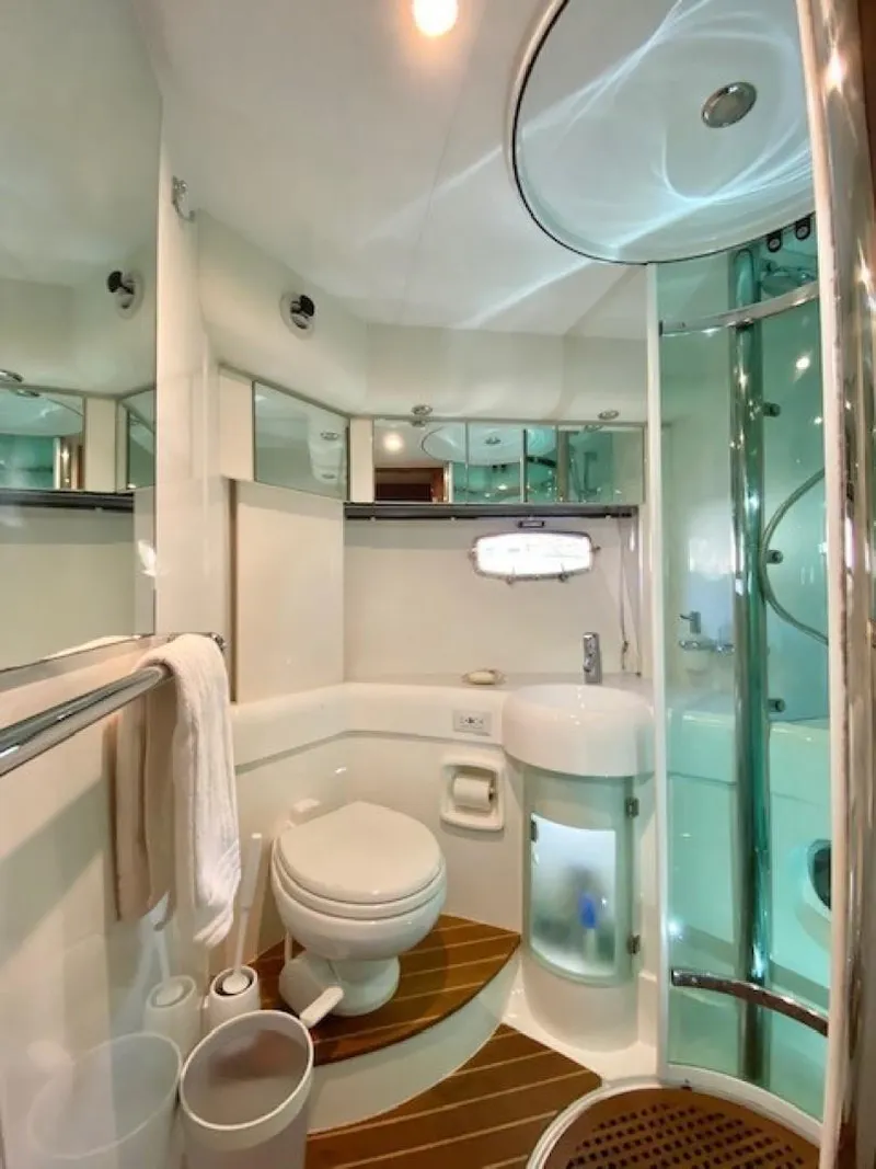 Slide: The Image of Luxurious bathroom in 2007 Fairline Targa 52 yacht with modern fixtures and elegant design. - 9