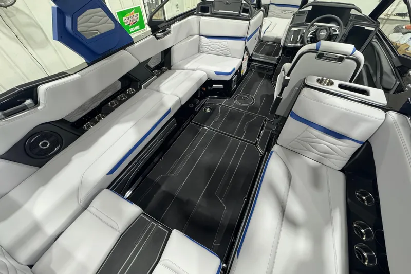 Slide: The Image of Luxurious interior of 2026 Supra SL 450 boat with modern seating and sleek design. - 5