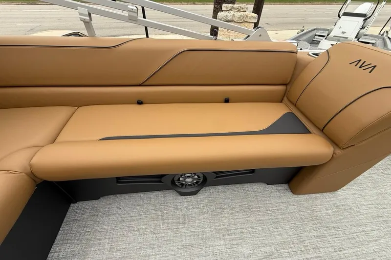Slide: The Image of Luxurious tan seating on 2026 Avalon VENTURE 85 CRUISE boat, featuring sleek design and comfort. - 22
