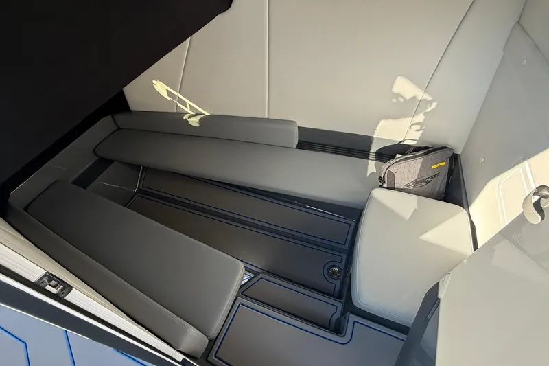 Slide: The Image of 2026 Sunsation 32 CCX cabin interior with sleek seating and modern design. - 18