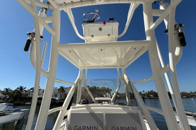 Slide: The Image of 2023 Pathfinder 2600 TRS boat with Garmin equipment, viewed from below the tower. - 6