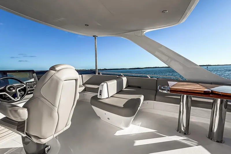 Slide: The Image of Luxurious interior of 2026 Princess S65 Sportbridge yacht with ocean view. - 101