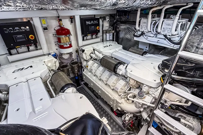 Slide: The Image of Engine room of 2026 Princess S65 Sportbridge yacht with MAN engines and advanced systems. - 113