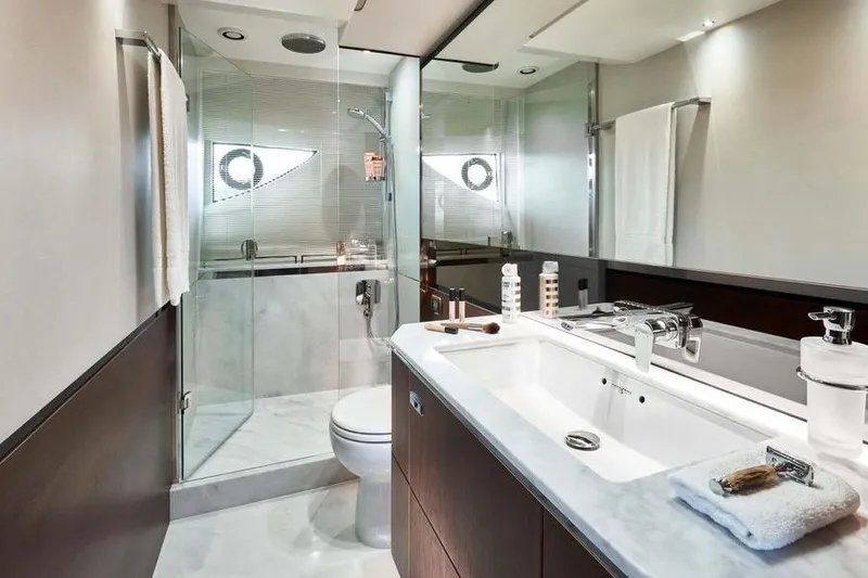 Slide: The Image of Luxurious interior of 2026 Princess S65 Sportbridge yacht with modern kitchen design. - 27