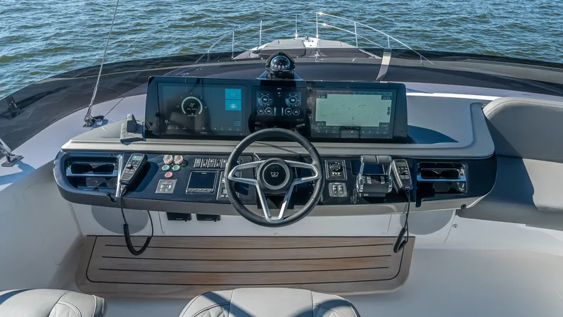 Slide: The Image of Luxurious interior of 2026 Princess S65 Sportbridge yacht with ocean view. - 34