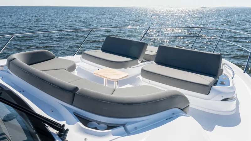 Slide: The Image of Interior view of 2026 Princess S65 Sportbridge yacht with panoramic sunroof. - 43