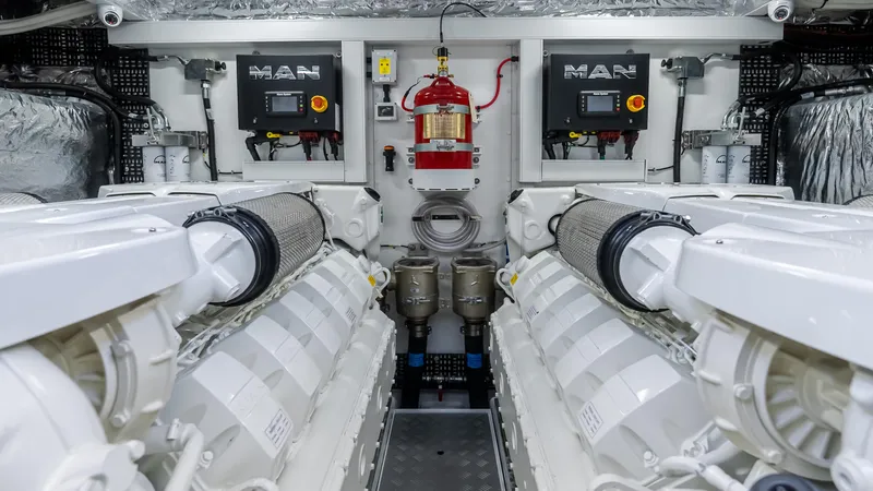 Slide: The Image of Luxurious interior of 2026 Princess S65 Sportbridge yacht with elegant wood cabinetry. - 45