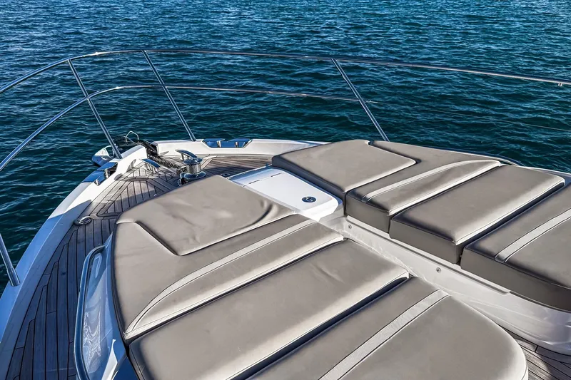 Slide: The Image of Luxurious 2026 Princess S65 Sportbridge yacht with spacious sunbathing deck on open water. - 92
