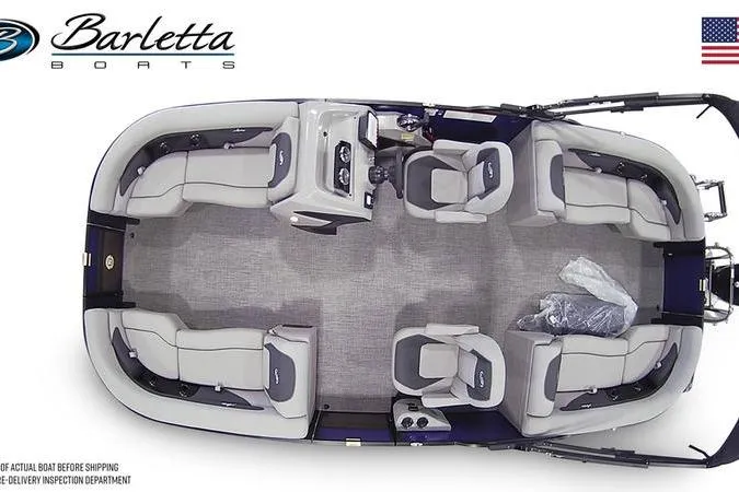 Slide: The Image of 2025 Barletta ARIA 22QC pontoon boat with sleek design and comfortable seating. - 5
