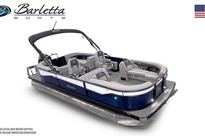 Slide: The Image of Outdoor store with Barletta ARIA 22QC boat, 2025 model, in parking lot. - 9