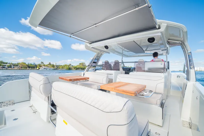 Slide: The Image of Luxurious Catana YOT 36 boat interior, 2025 model, cruising on a sunny day. - 16