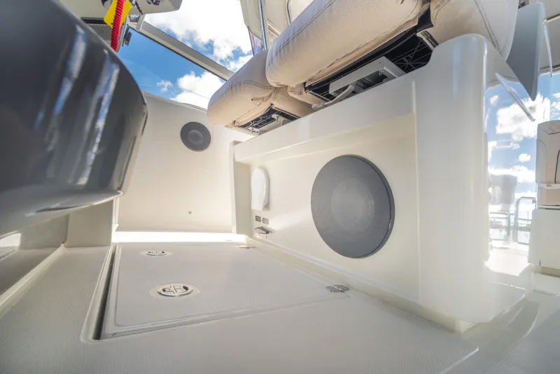 Slide: The Image of Interior view of 2025 Catana YOT 36 yacht, featuring modern seating and speaker system. - 25