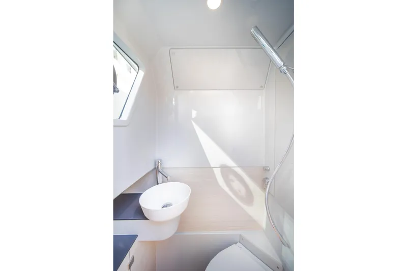 Slide: The Image of Modern bathroom interior of Catana YOT 36, 2025 model, featuring sleek design and fixtures. - 39