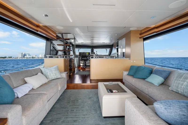 Slide: The Image of Luxurious interior of 2021 Ocean Alexander 70E Motoryacht with ocean view. - 30