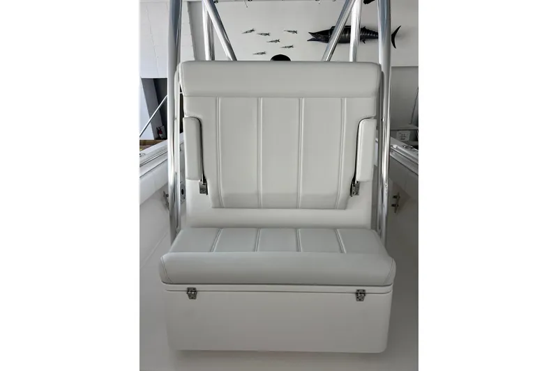 Slide: The Image of White Contender boat seat, 2026 model, with sleek design and sturdy metal frame. - 7