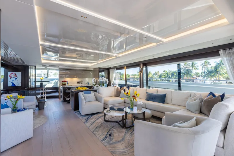 Slide: The Image of Luxurious interior of 2023 Sunseeker 90 Ocean yacht with elegant seating and decor. - 11