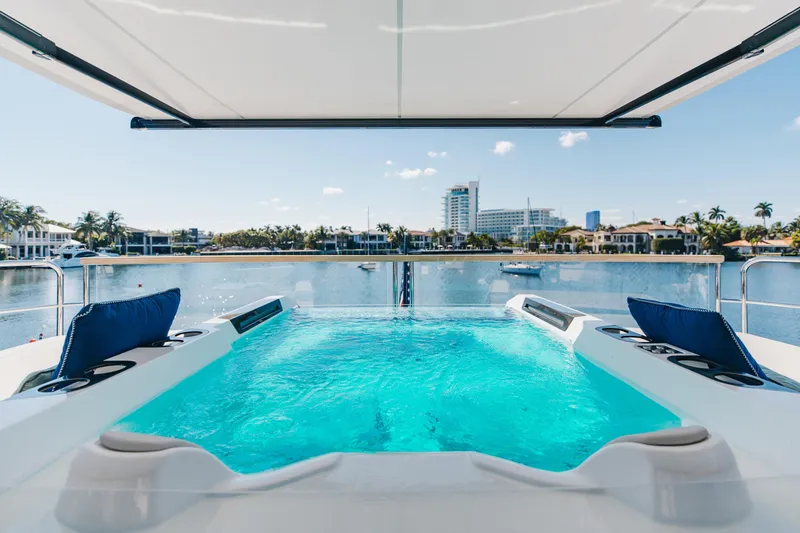 Slide: The Image of Luxurious Sunseeker 90 Ocean yacht with a stunning onboard pool, 2023 model. - 40