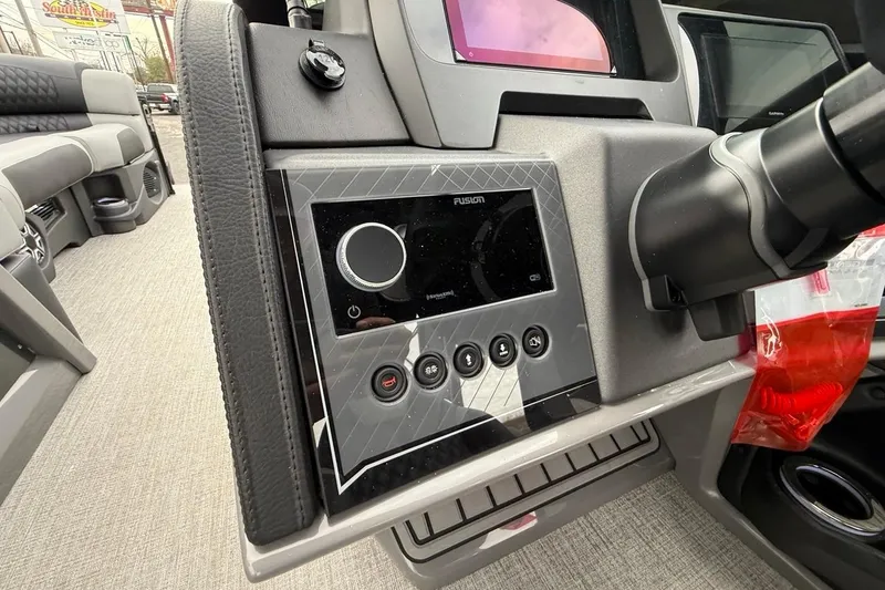 Slide: The Image of 2026 Avalon Excalibur LTD Quad Lounger Shift dashboard with modern controls and sleek design. - 33