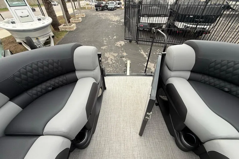 Slide: The Image of Luxurious seating on 2026 Avalon Excalibur LTD Quad Lounger Shift boat, featuring elegant upholstery. - 50